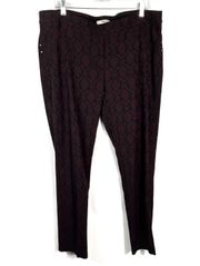 Dressbarn Maroon & Black Damask Pull On Stretch Slack Pants Plus Size 18 Office