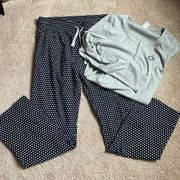 Calvin Klein Sleepwear Set Grey Thermal Top & Navy Polka Dot Pants   Size Medium