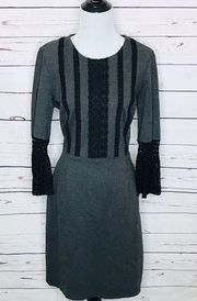 Nanette Lepore Grey & Black Lace Bell Sleeve Dress Size 8 Medium Large