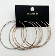 NEW  Large Hoop Earrings Set of 3 Gold Silver Rose Gold Pierced 3 3/8”