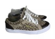 Womens G by GUESS Omeni 3 Low Top Logo Tan Lace Up Shoes Sneakers with Buckle 6
