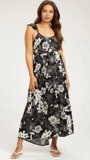 Black Floral Back Tie Maternity Maxi Dress