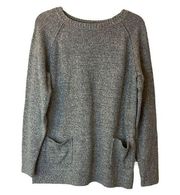 Gap Crew Neck Cable Knit Oversized 10% Wool Blend Sweater Pockets Sz L