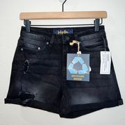 NWT  Black Denim Super High Rise Distressed Shorts