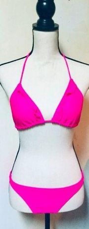 Hot Pink Classic String Bikini w/ T Ruffles, S