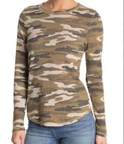 Burnout Waffle Knit Camo Print Long Sleeve T-shirt