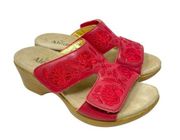 Alegria Linn Floral Embroidered Leather Slip on Wedge Sandals Red Size 37 US 7