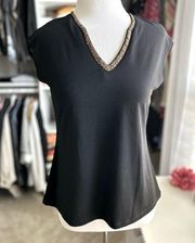 Melissa Paige Black V-Neck Beaded Top PS