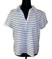 Chico’s White with Blue Stripe Updated Polo Top