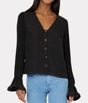 NWT Milly Greer Black Chiffon Long Sleeve Button Front Top Size MEDIUM