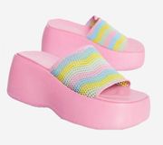 Daisy Street chunky sole platform sandals in multi pink crochet size 8