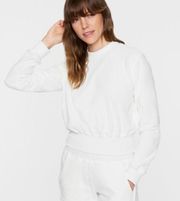 Pam & Gela Shirred Waist Terry Cloth Crop White Sweatshirt Small