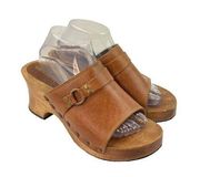 *Vintage Y2K Candies Chonky Platform Wedge Heels Womens 10 Brown Leather Wooden