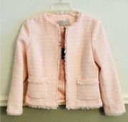 HOBBS London Pink Kathleen Tweed Textured Frayed Jacket Blazer Size 2