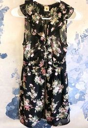 Needle & Thread Floral Zip Front Black Dress