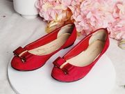 𝅺michael Shannon Gabby Red & Gold Bow Flat Women's Size 6