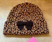 NWT Kate spade leopard print knit hat with bow.