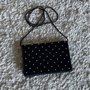 Lord And Taylor Velvet Crossbody Evening Bag. With pearl embellishments. Black