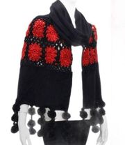 NWT  Elegant Essence New York huge boho crocheted floral pompom scarf wrap