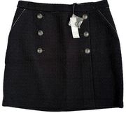 NWT White House Black Market Uniform Boot Skirt Black Tweed Buttons Size 6