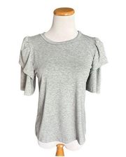 New Womens Acting Pro Boutique Gray Puff Sleeve Crew Neck Top - Sz S