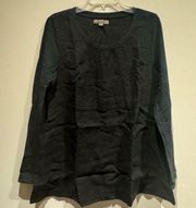 Flax black long sleeve linen tunic with cotton blend sleeve size small