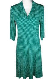 Leota Anchors Aweigh Faux Wrap Dress Geometric Nautical Print Blue Green L