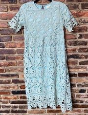 Orange Creek Mint Light Green Short Sleeve Lace Midi Dress Women's Size Small