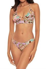 Becca Floral Print Swim Top & Reversible Hipster Bikini Bottom Collection L