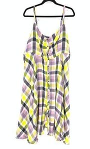 Torrid Women's Size 3X Plaid Midi Dress Sleeveless Purple/Yellow A-Line