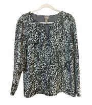 Chico's Top Women's Size 3 Brown Leopard Animal Print Long Sleeve Tee Pullover