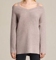 All Saints Dasha V-Neck Cold Shoulder Wool/Cashmere Blend Sweater Size Medium
