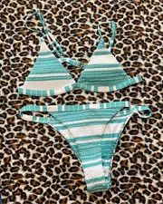 tillys triangle bikini bathing suit blue and white striped