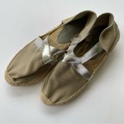 Bettye Muller Tan and Silver Espadrilles Wedge Sandals