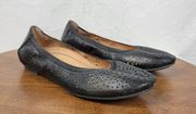 Vionic Womens Robyn Shoes 7.5 Black Laser-cut Leather Slip On Ballet Flats