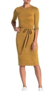 NWT Tie Waist Knit Bodycon Dress Mustard Gold New