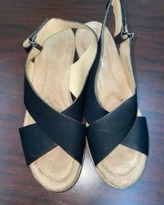 Black Cork Wedge Sandals Size 10