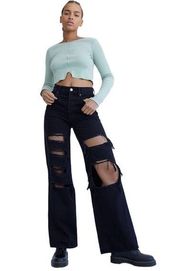 PacSun Eco Black Distressed High Waisted Baggy Jeans 90s Grunge Wide Leg Ripped