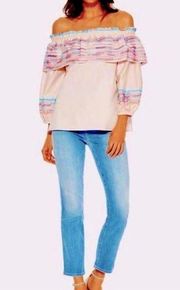 Anthropologie PARKER Jenay Off Shoulder Embroidered Boho Blouse Pink Sugar Small