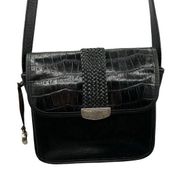 Vintage Brighton Black Croc Print Leather Snap Front Buckle Strap Crossbody Bag