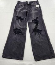 BP Womens Size 28 Distressed Ripped Wide Leg Pocket Low Rise Black Denim Jeans