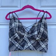 Victoria’s Secret PINK black + white plaid lace strappy bralette🖤🤍