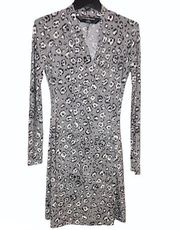 Norma Kamali Faux Wrap Cheetah Leopard Animal Print Long Sleeve Dress Grey Small