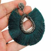 Caviar stoned earrings with fanned out fringe