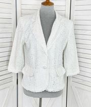 DressBarn Eyelet Linen Blazer Jacket White Medium Cottagecore