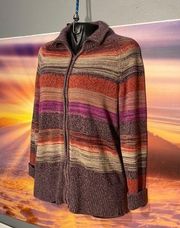 eddie bauer sweater womens large front zipper multi color