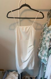 White Shirred Asymmetrical Dress