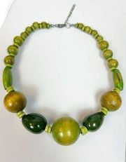 Vibrant green wooden necklace chunky lime and dark green African necklace statem