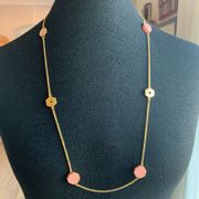 Marc by Marc Jacobs Gold and Pink Cat Kitty Ears Station Necklace 31"