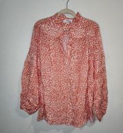 NWT Lemlem Animal Print Halima Coral Grandfather Button Front Women M Blouse